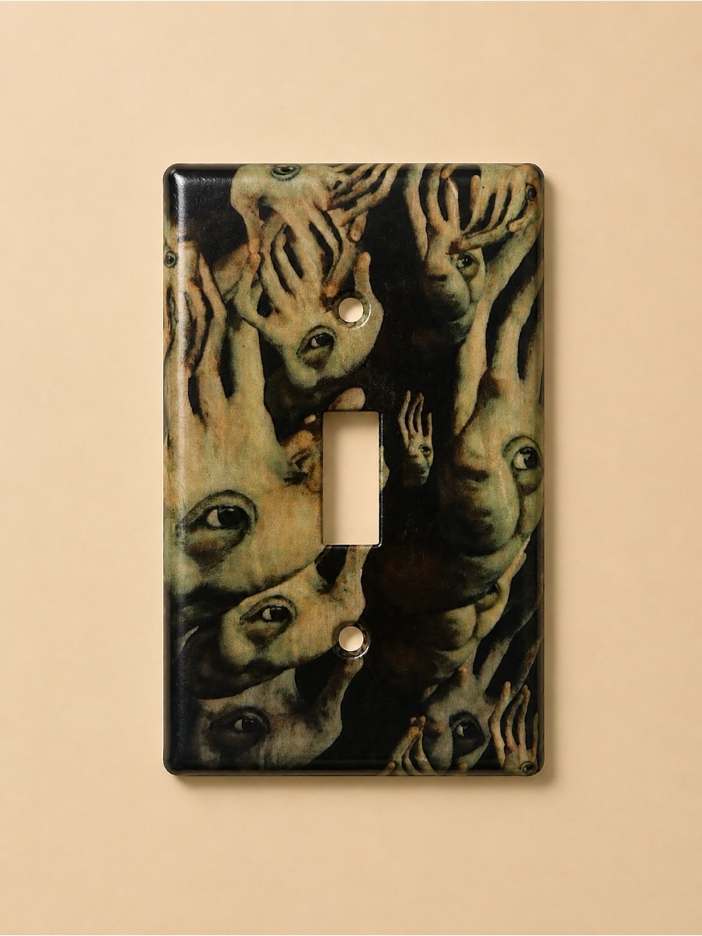 Handmade Artistic Green and Black Hand-Eye Toggle Switch Cover -
